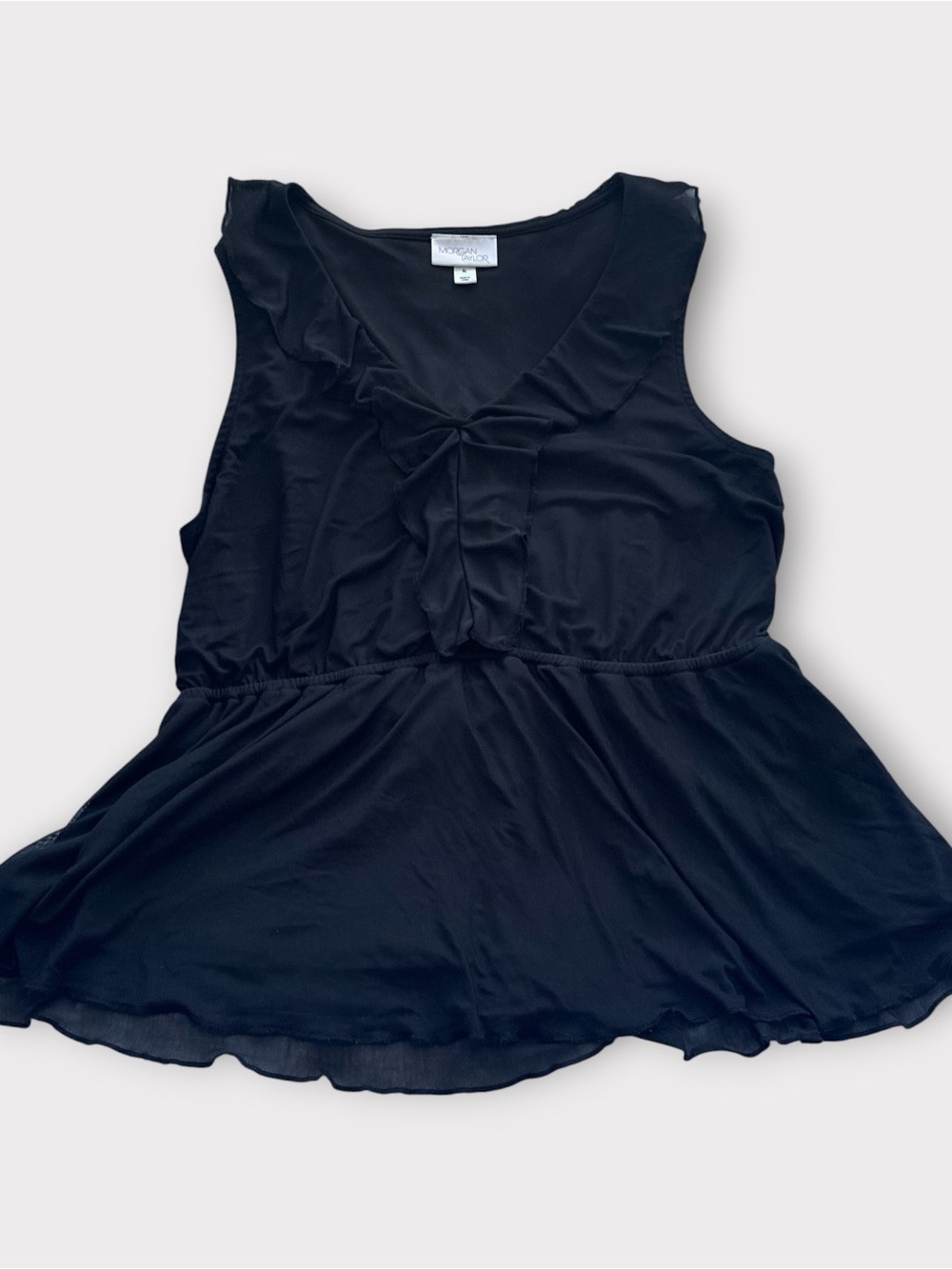 Morgan Taylor Black Ruffled V-Neck Peplum Tank
